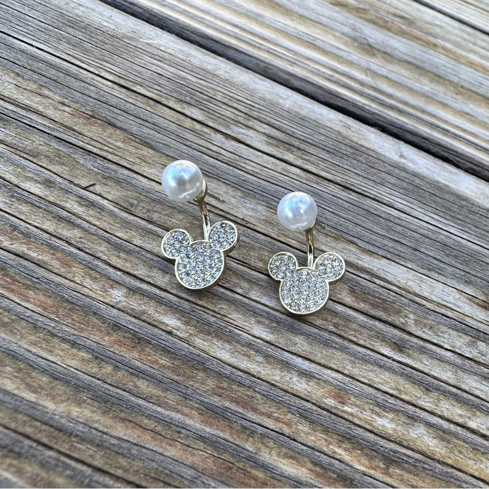 PEARL MICKEY  Crystal Sparkling Earrings With Gift Box - Picture 3 of 7